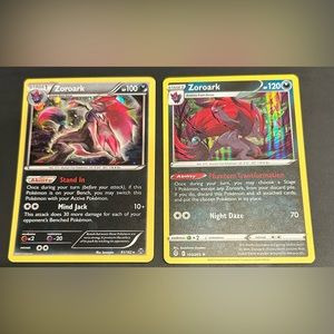 2 RARE Zoroark holographic Pokémon cards 2015 and 2021